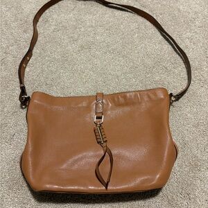 Stella & Dot Covet Sunday Shoulder Crossbody Saddle Bag Brown Leather